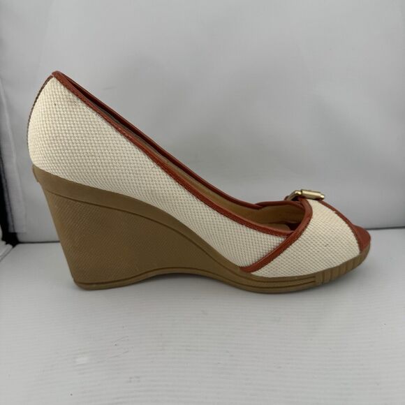 Michael Kors White And Burnt Orange Peep Toe Women’s wedges size 8 Comfortable - Picture 8 of 10